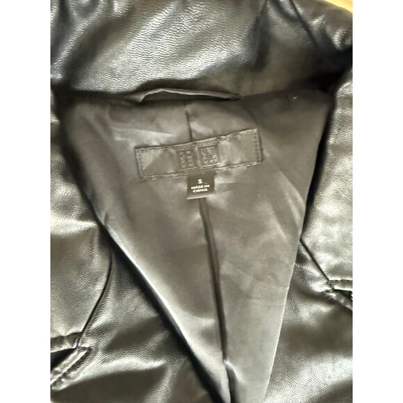Uniqlo Zip Faux Leather Black Moto Biker Grunge Edgy Biker Classic Jacket-S - Picture 2 of 5